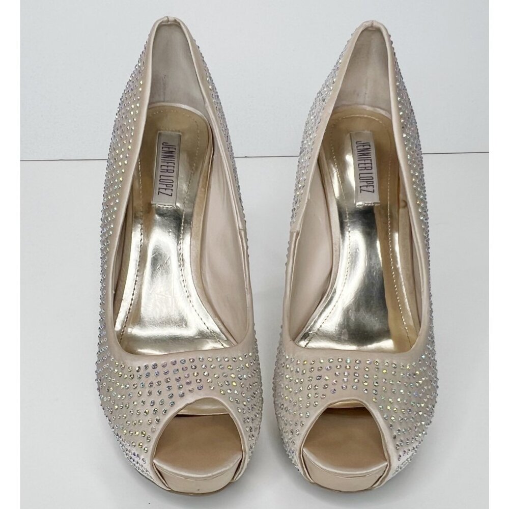 JENNIFER LOPEZ Iridescent Peep Toe Blush Gems Stiletto Heels 10 - Picture 2 of 9